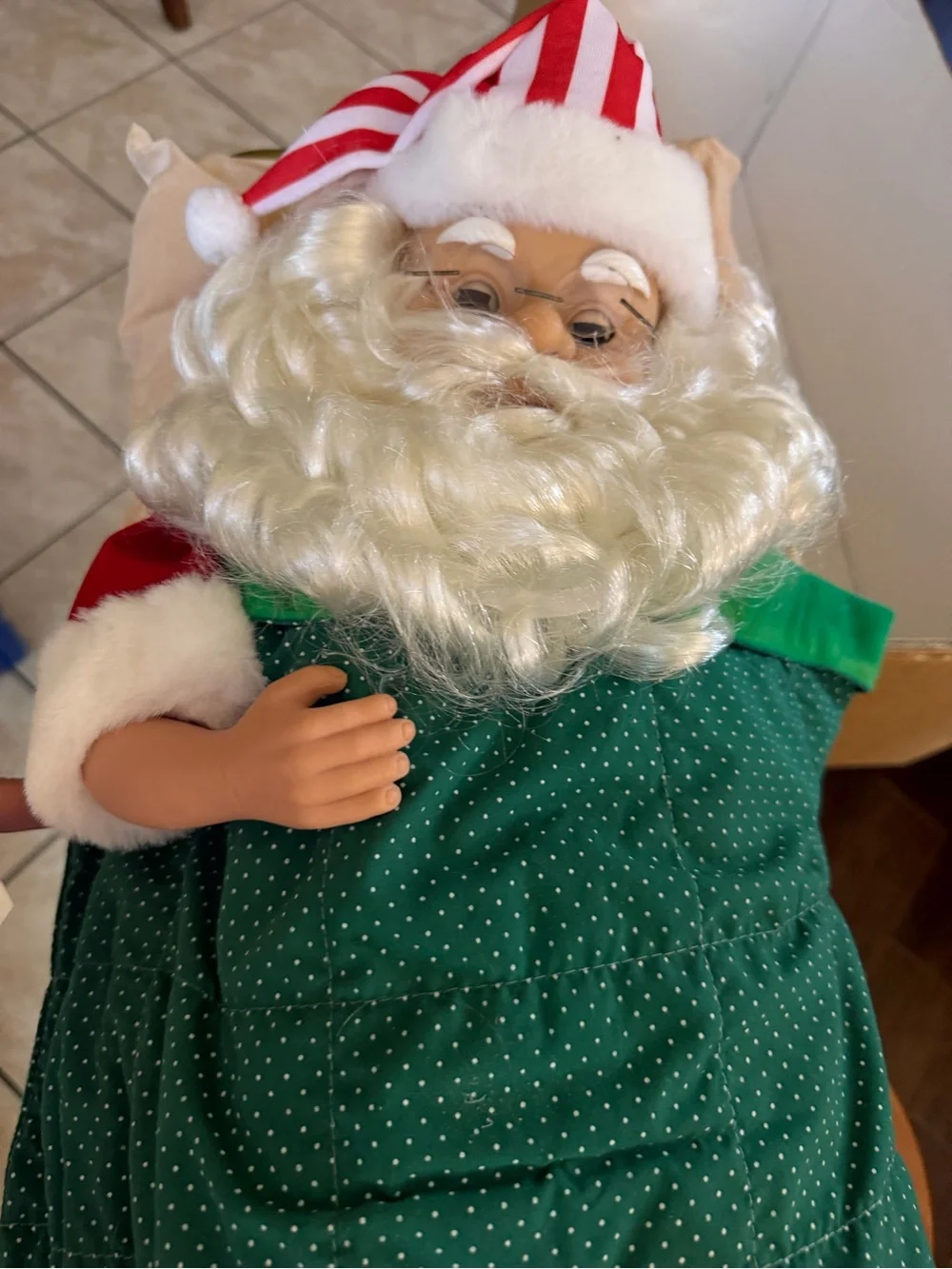 Animated Sleeping Santa Doll in Green and Red - Holiday Decor